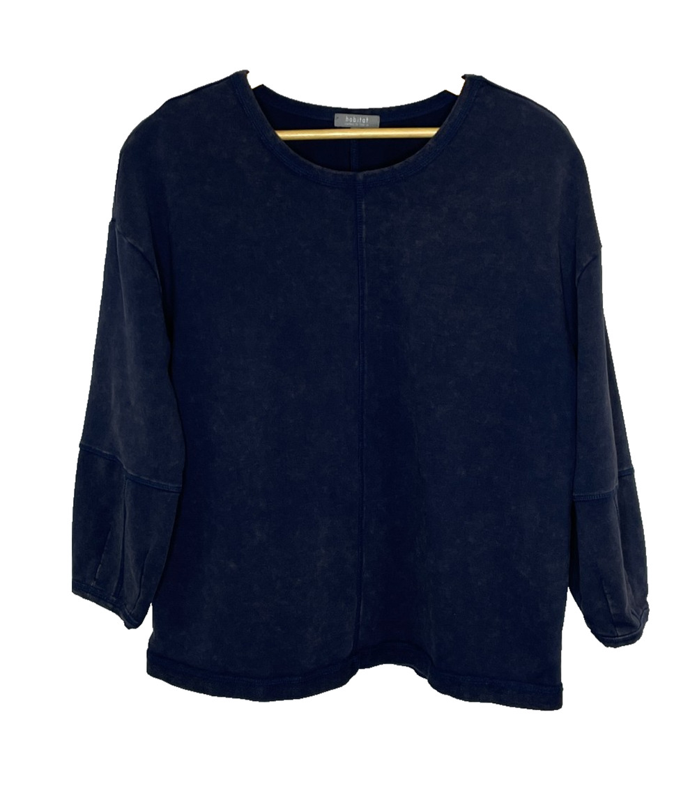 Women's Small Habitat River Wash Navy Blue Pullover Sweatshirt Lagenlook